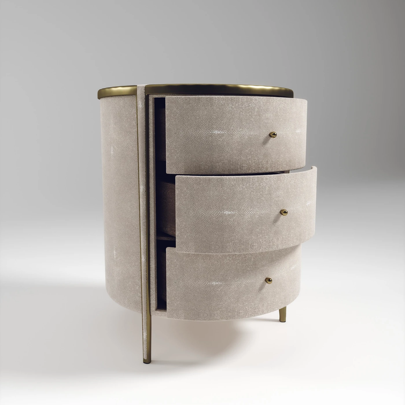 Cream Shagreen Table with Bronze Patina Brass
