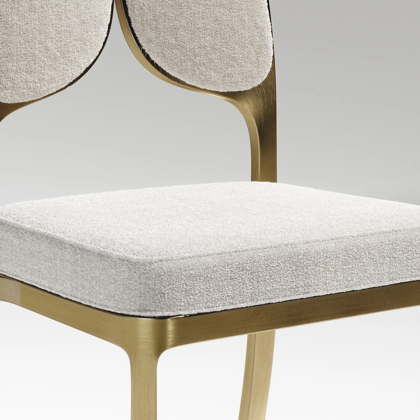 Cream Upholstered Dining Chair with Bronze-Patina Brass Details