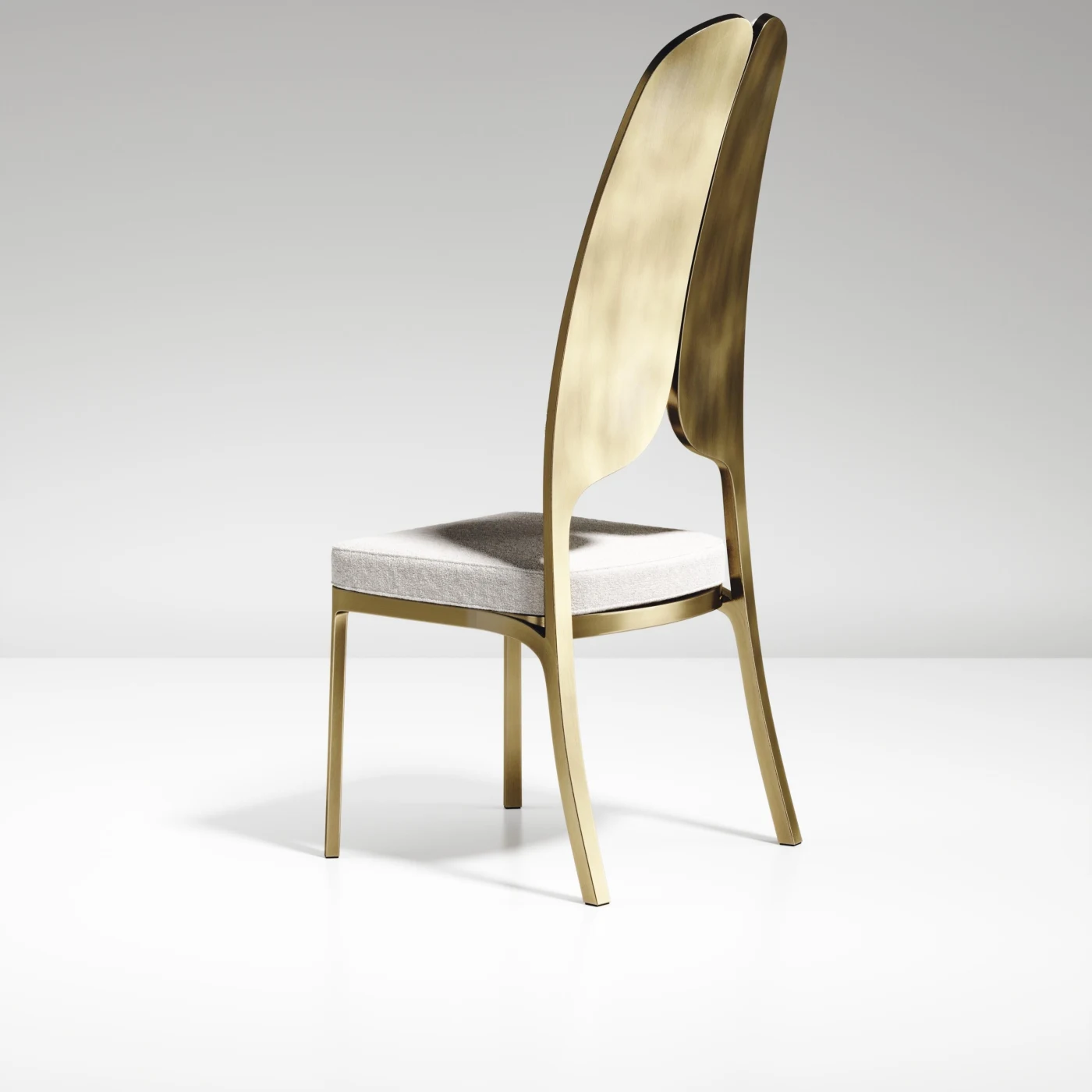 Cream Upholstered Dining Chair with Bronze-Patina Brass Details