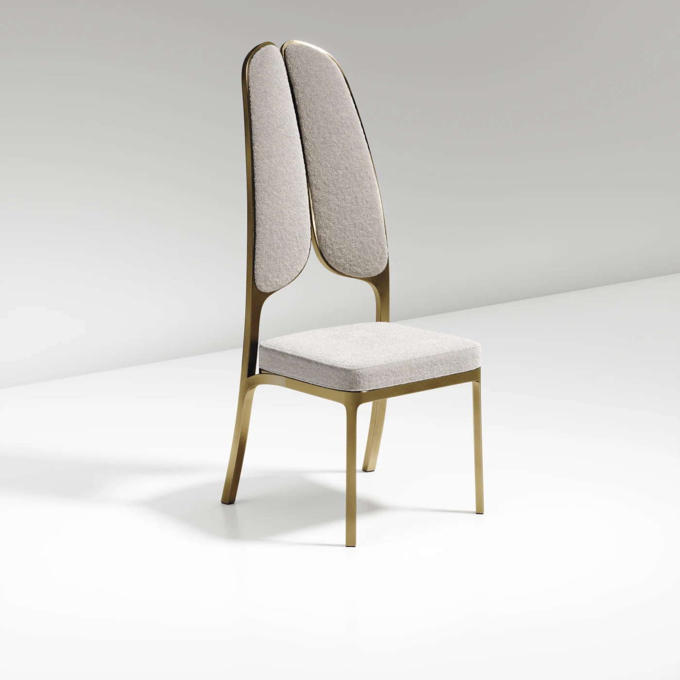 Cream Upholstered Dining Chair with Bronze-Patina Brass Details