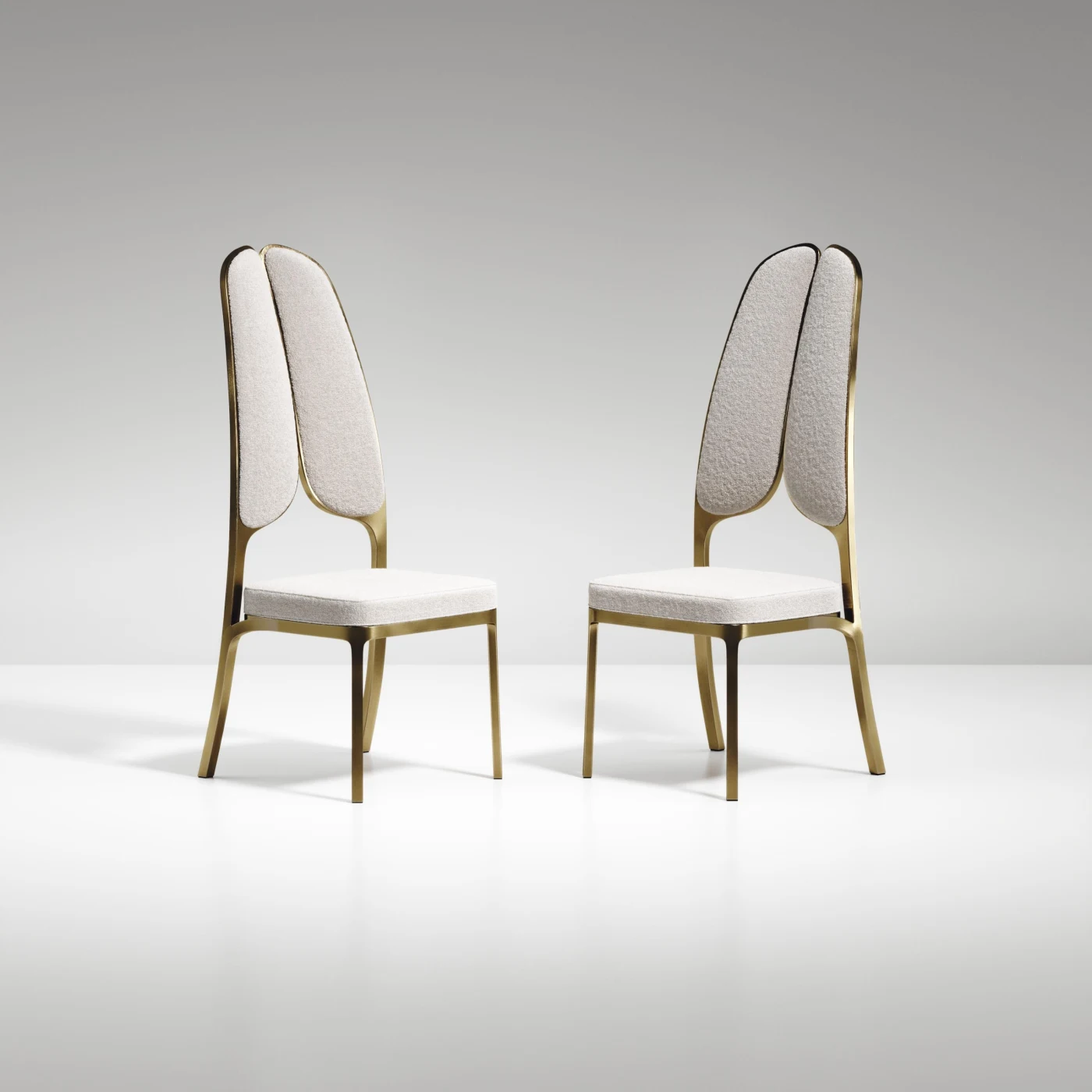 Cream Upholstered Dining Chair with Bronze-Patina Brass Details