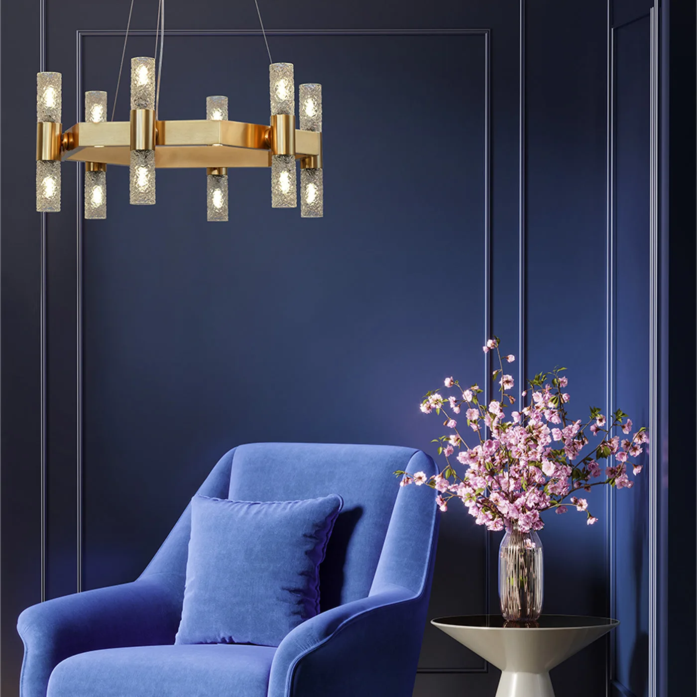 Crystal Tube 12-Light Brass & Crystal Chandelier