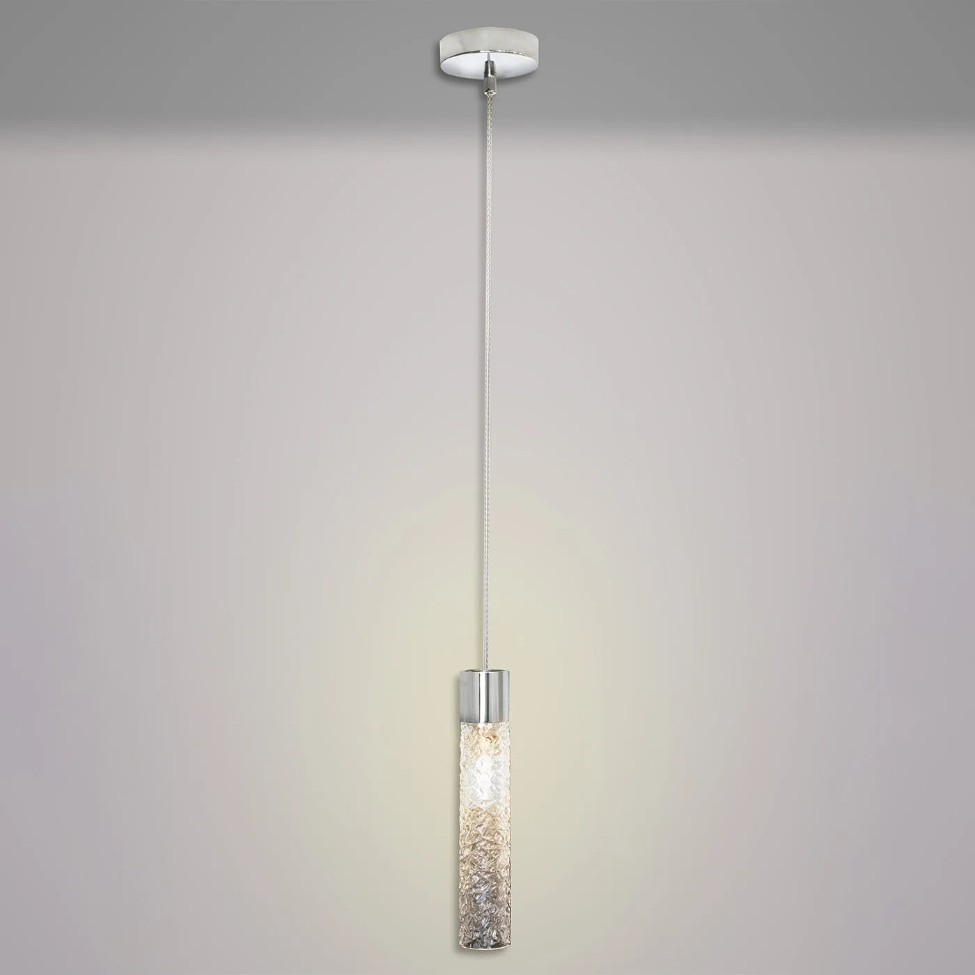Crystal Tube Chromed Brass & Crystal Pendant Lamp