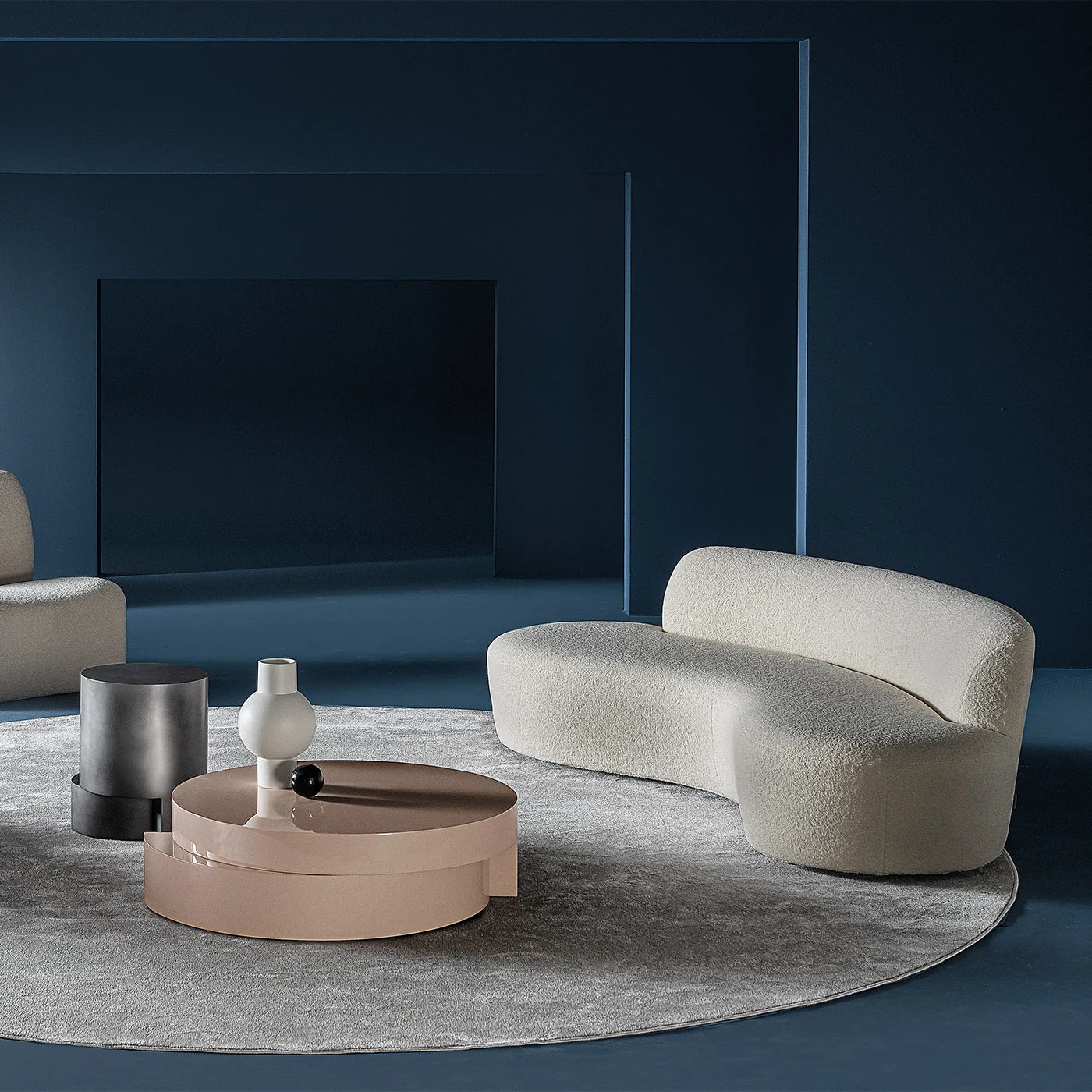 Curvy Mono White Fabric Sofa by Paola Navone