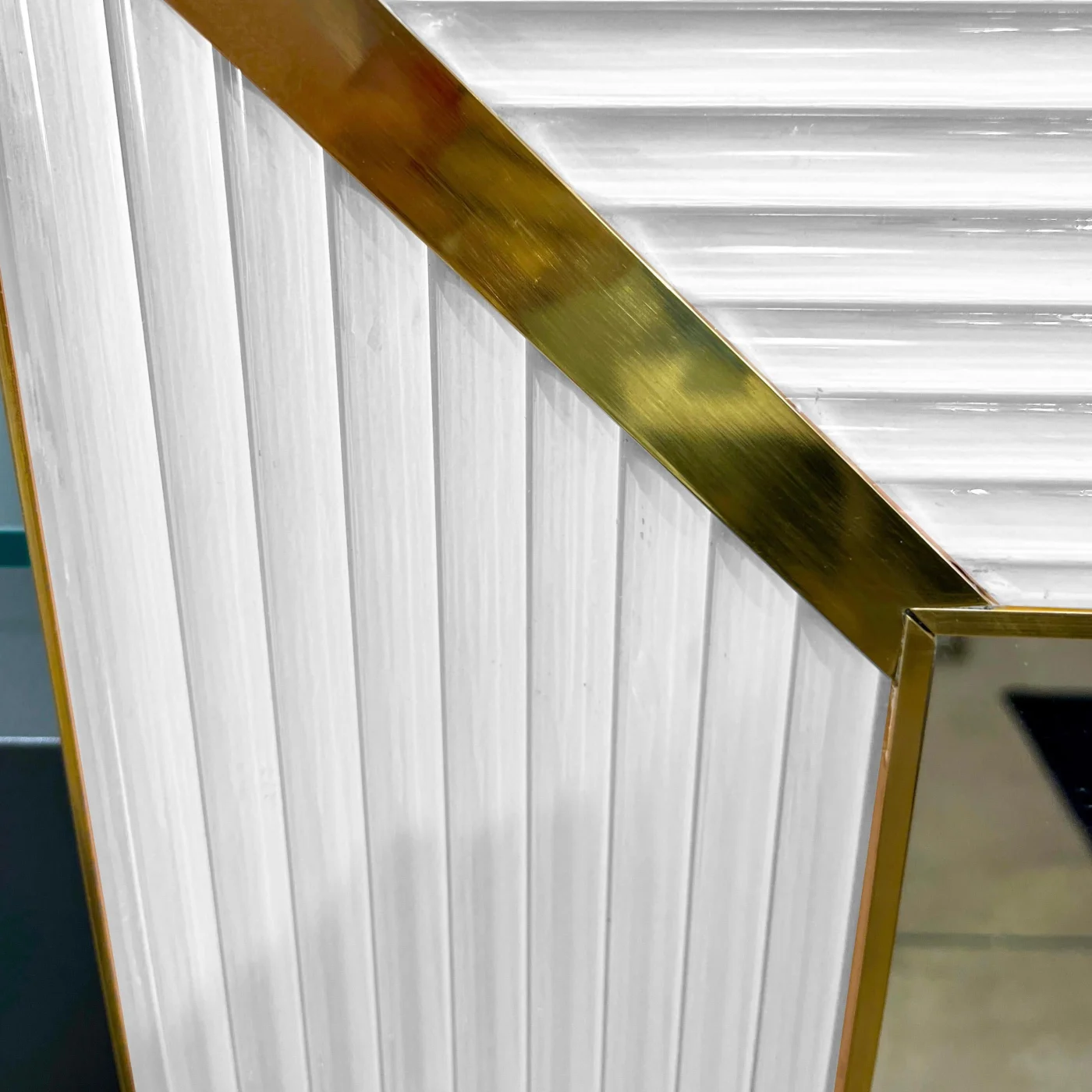 Art Deco Iridescent White Murano Glass Brass Mirror