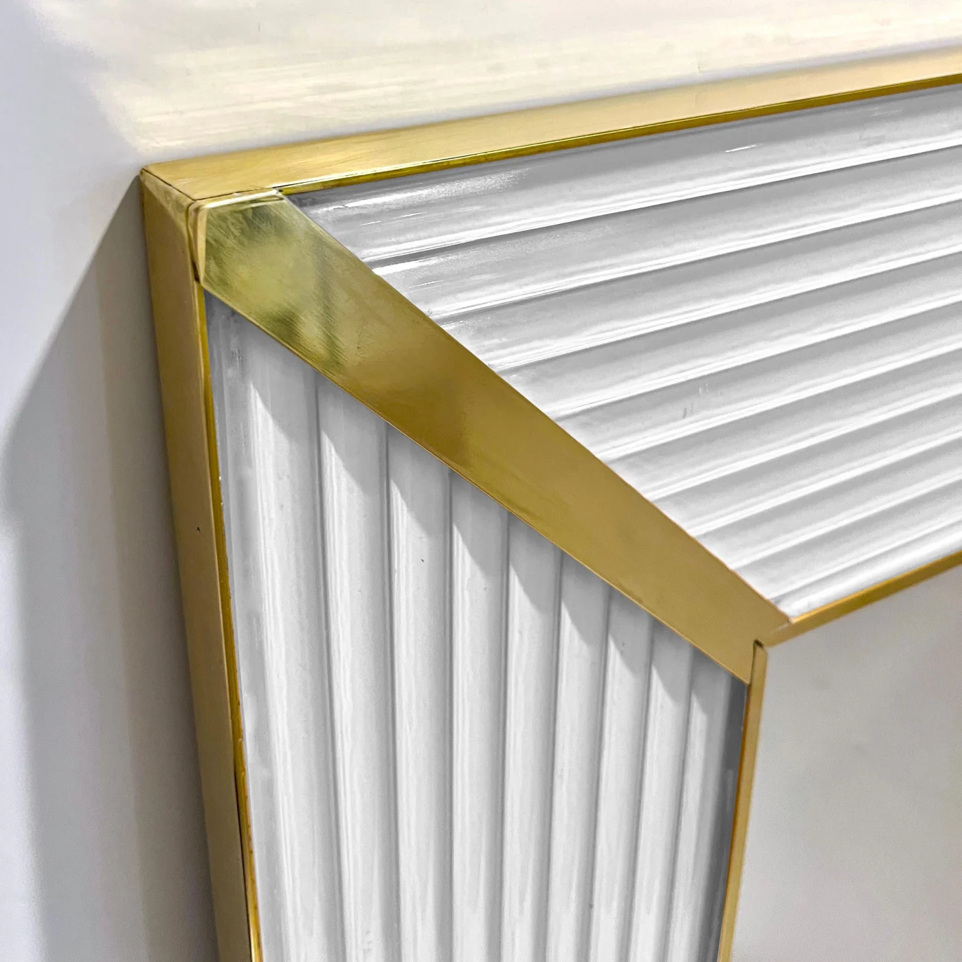 Art Deco Iridescent White Murano Glass Brass Mirror