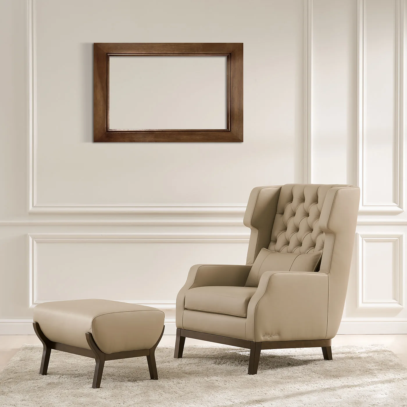 Dandy Beige Leather Pouf