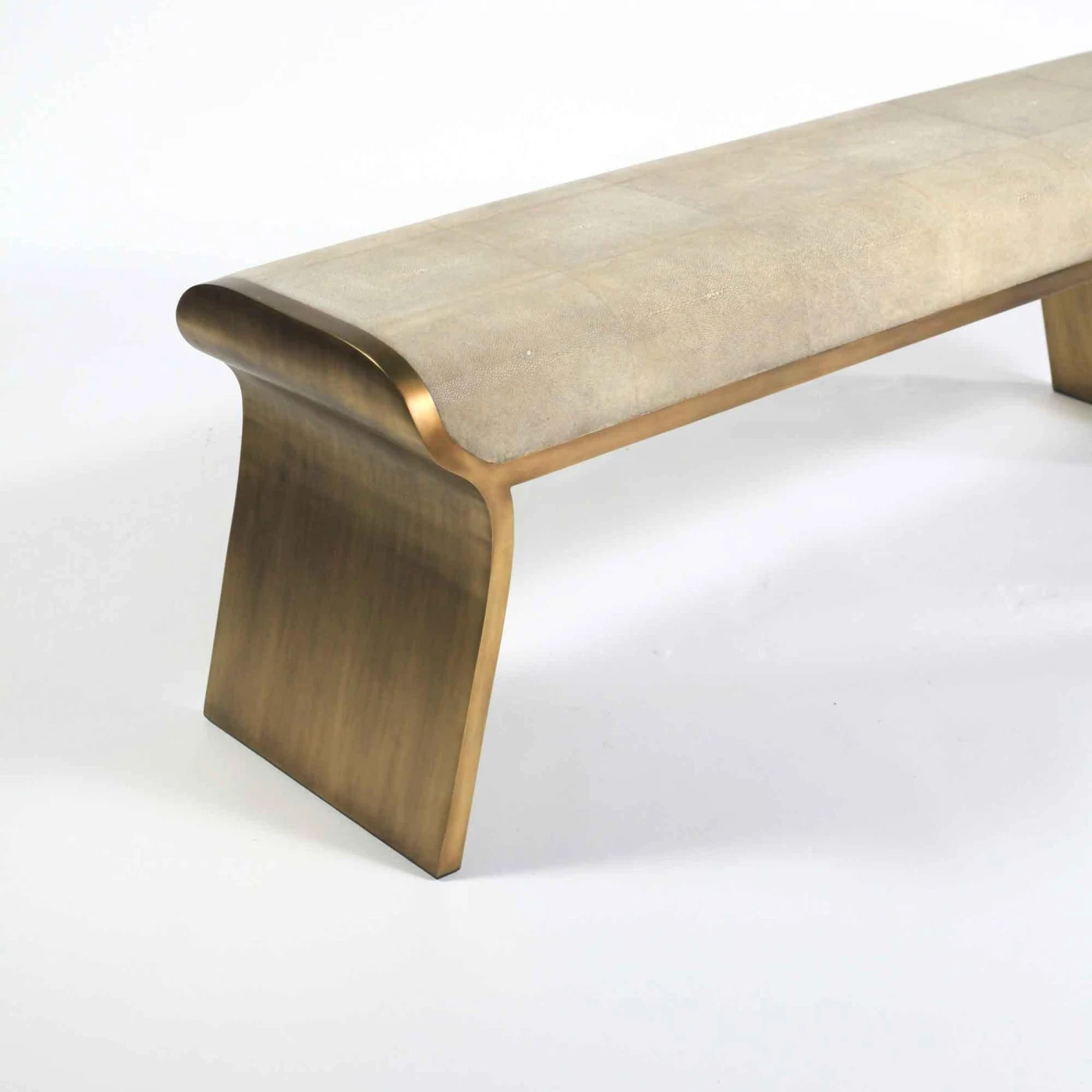 Dandy Day Bench in Cream Shagreen & Bronze-Patina Brass