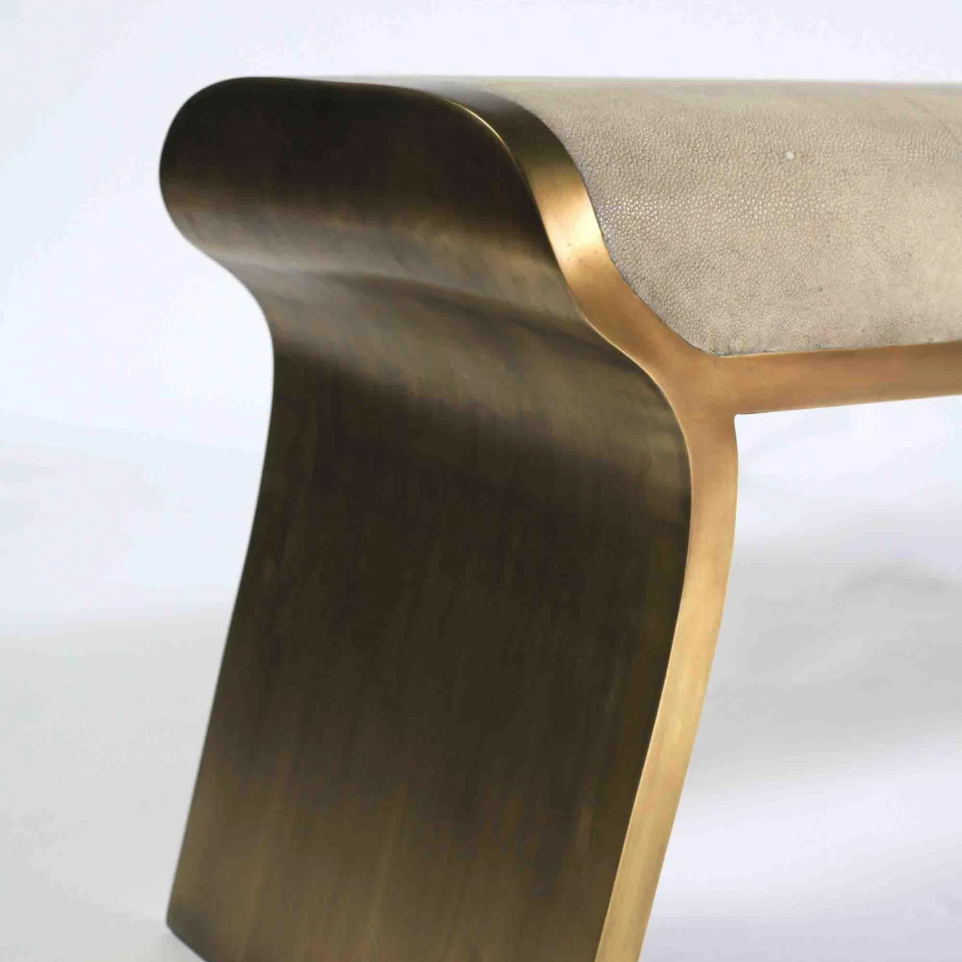 Dandy Day Bench in Cream Shagreen & Bronze-Patina Brass