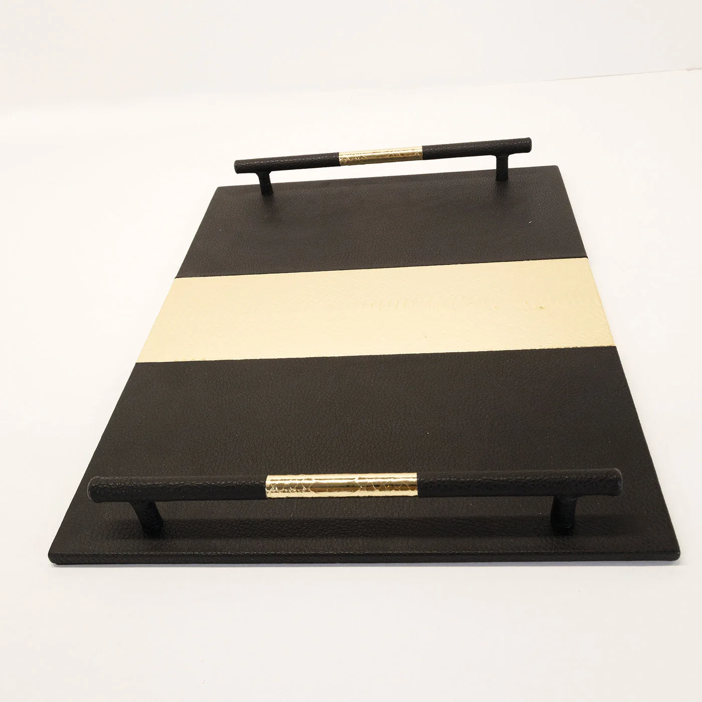 Deco Stripes Rectangular Leather Tray