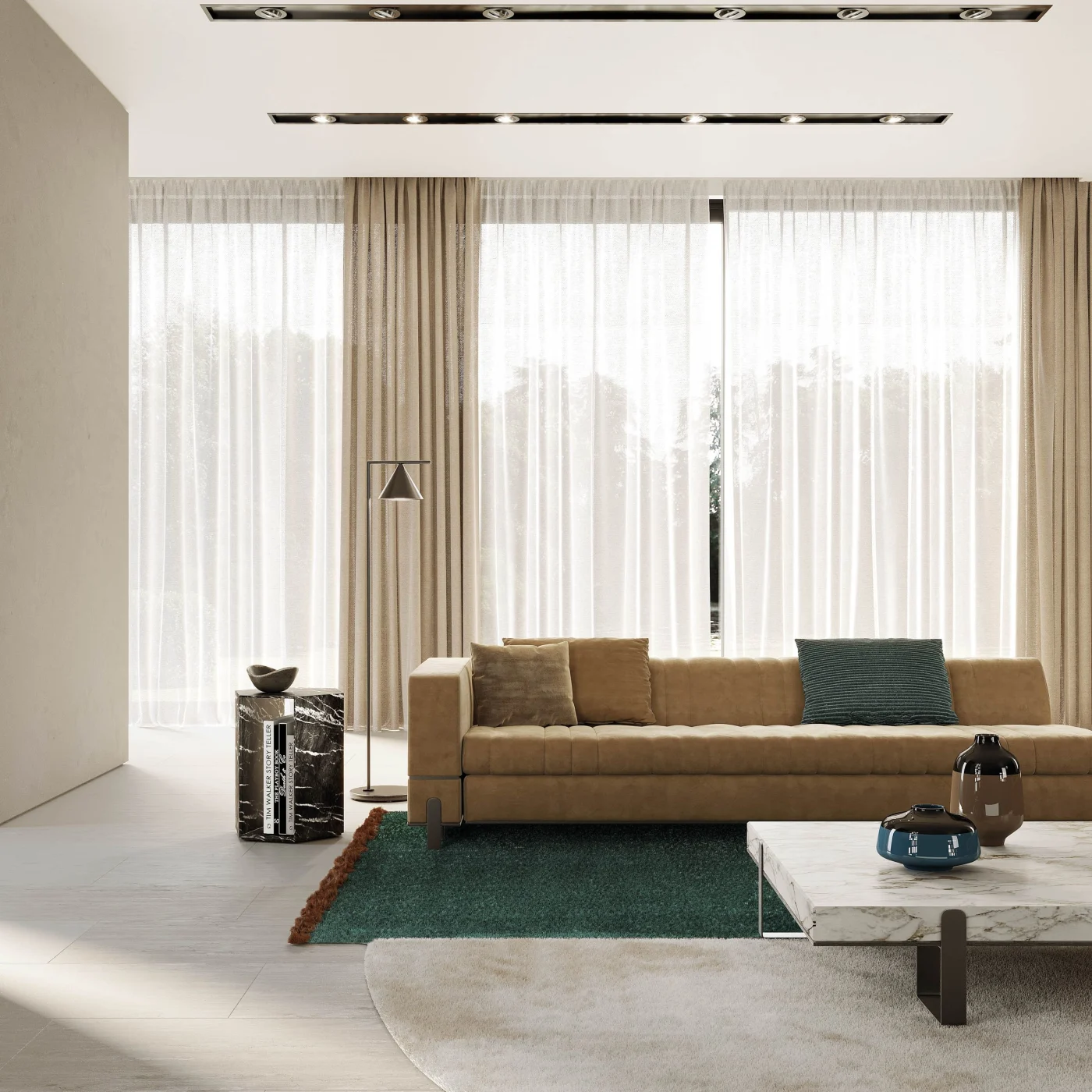 Dedalo Wooden Coffee Table With Marble Top