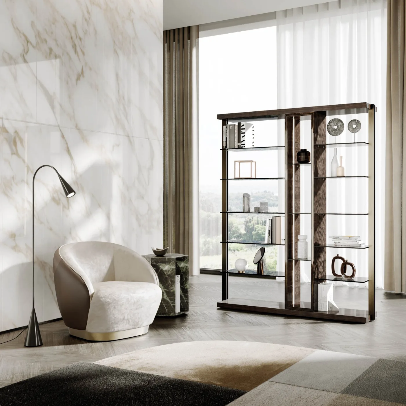 Dedalo Wooden Coffee Table With Marble Top