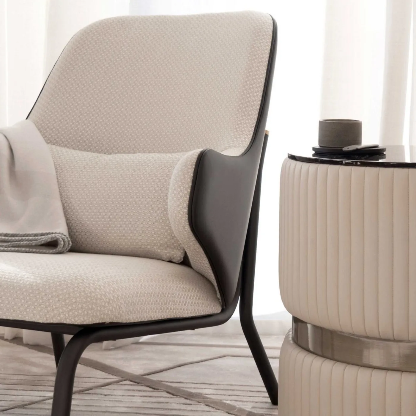 Diva Upholstered Fabric Armchair With Headrest