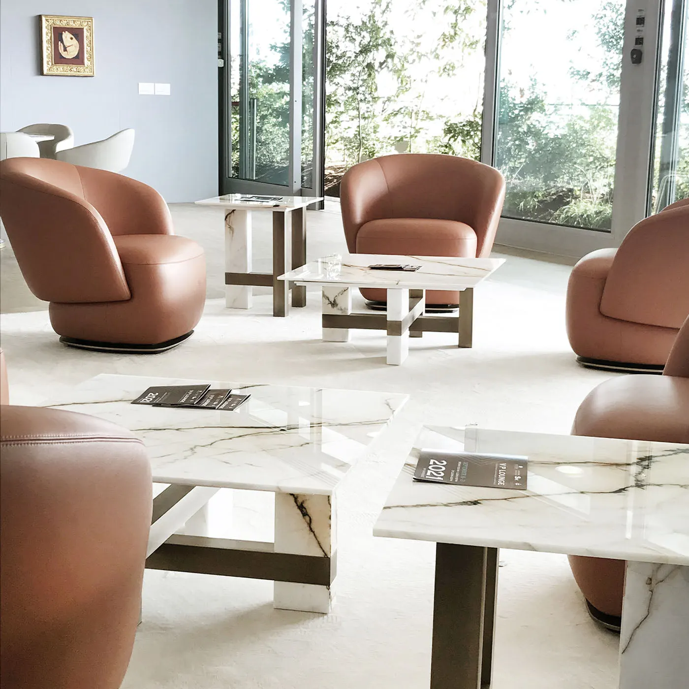 Dora Brown Leather & Satin Bronze Base Armchair