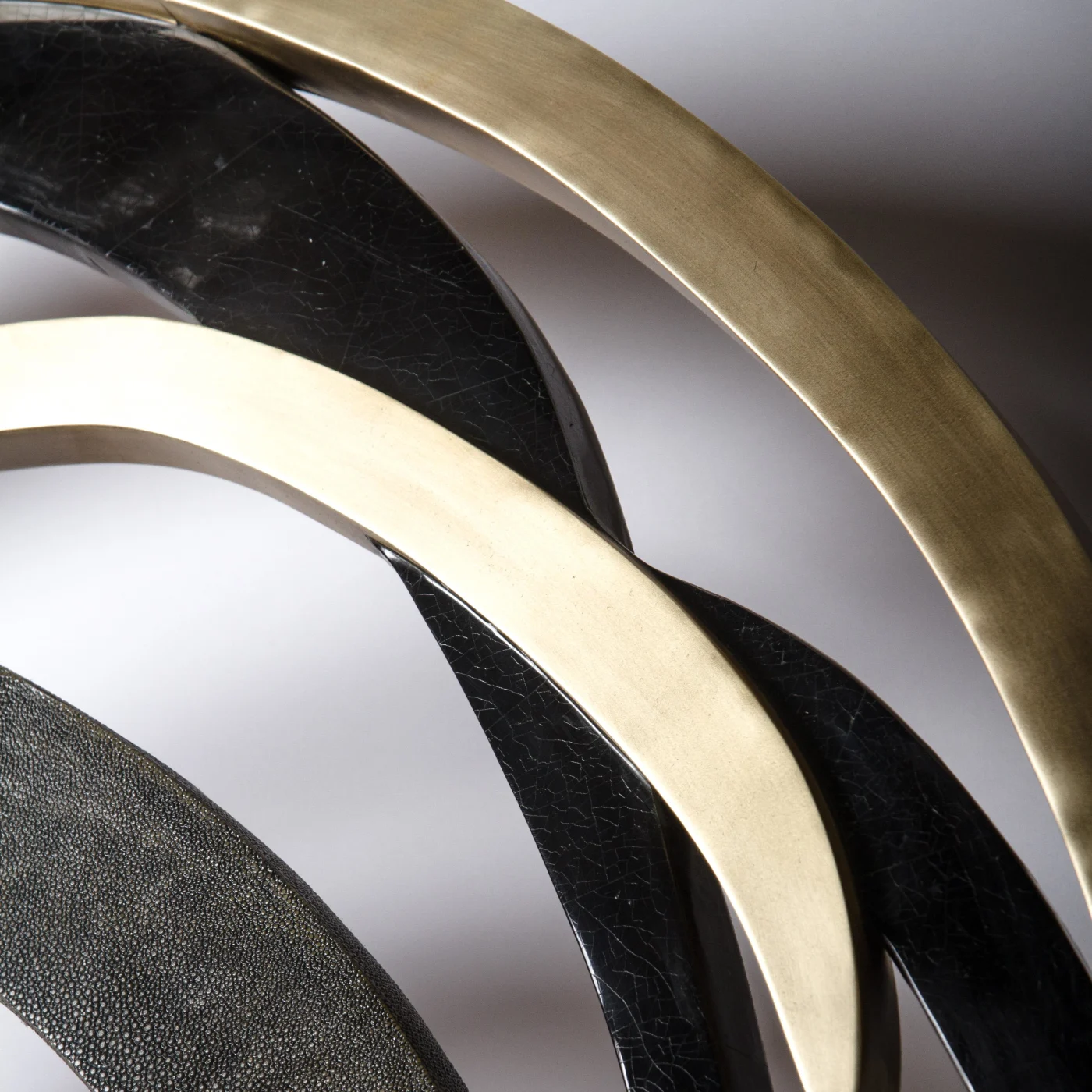 Coal Black Shagreen Galactic Mirror With Black Pen Shell & Brass