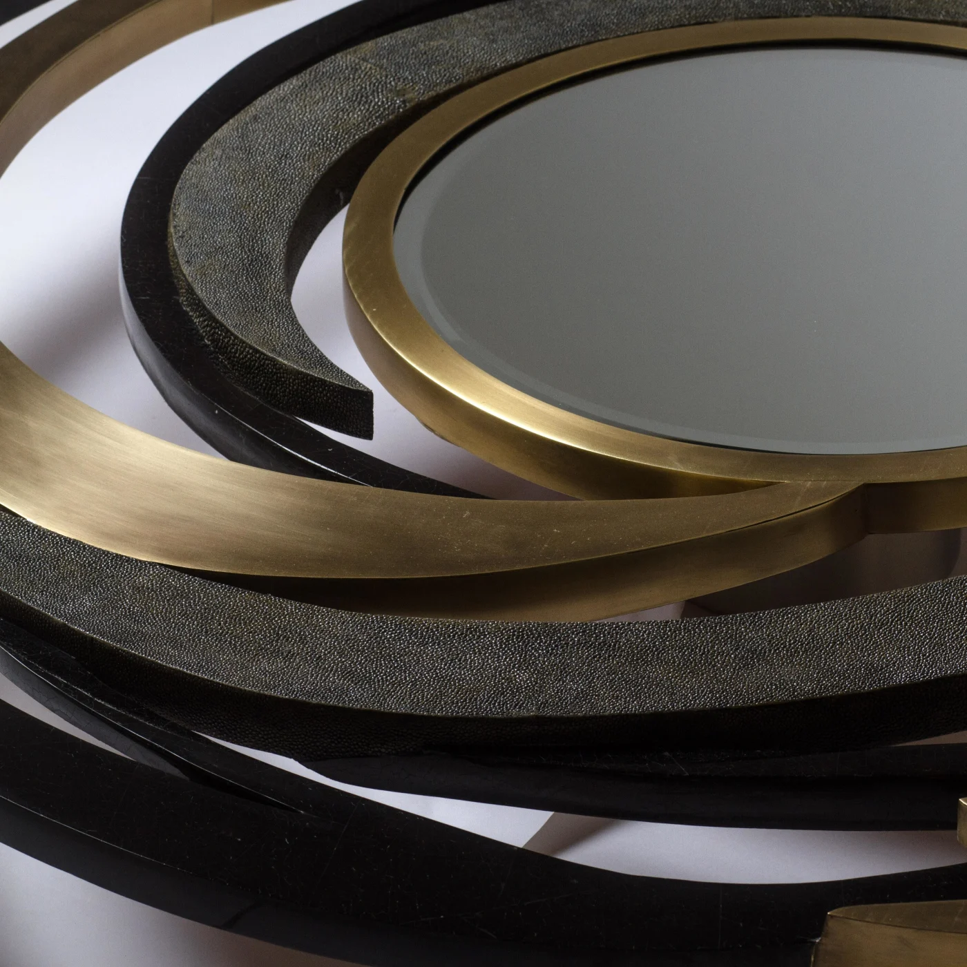 Coal Black Shagreen Galactic Mirror With Black Pen Shell & Brass