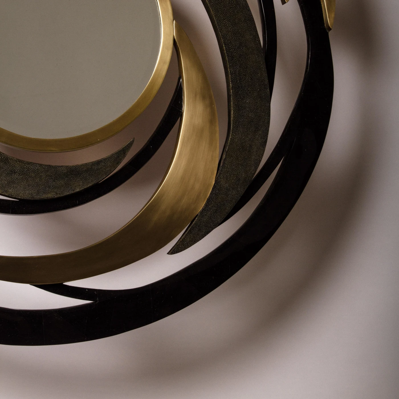 Coal Black Shagreen Galactic Mirror With Black Pen Shell & Brass