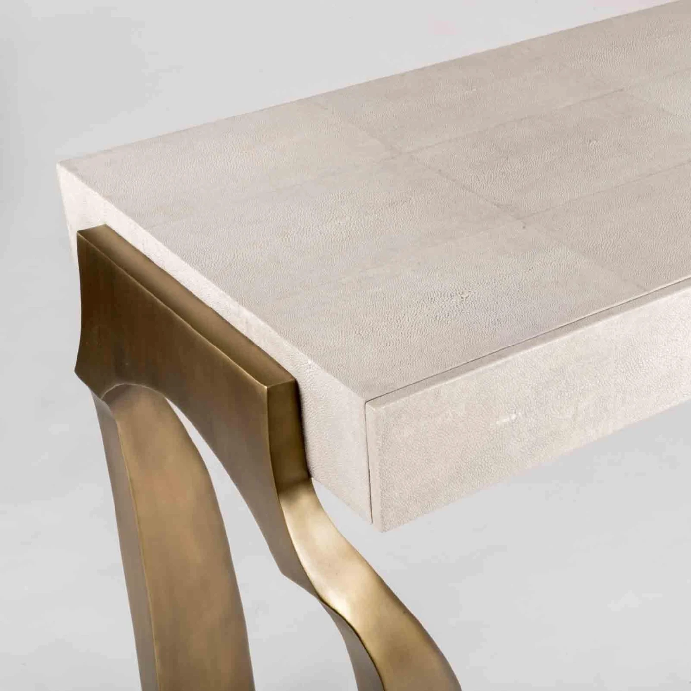 Galaxy Cream Shagreen Writing Desk With Bronze Patina Brass