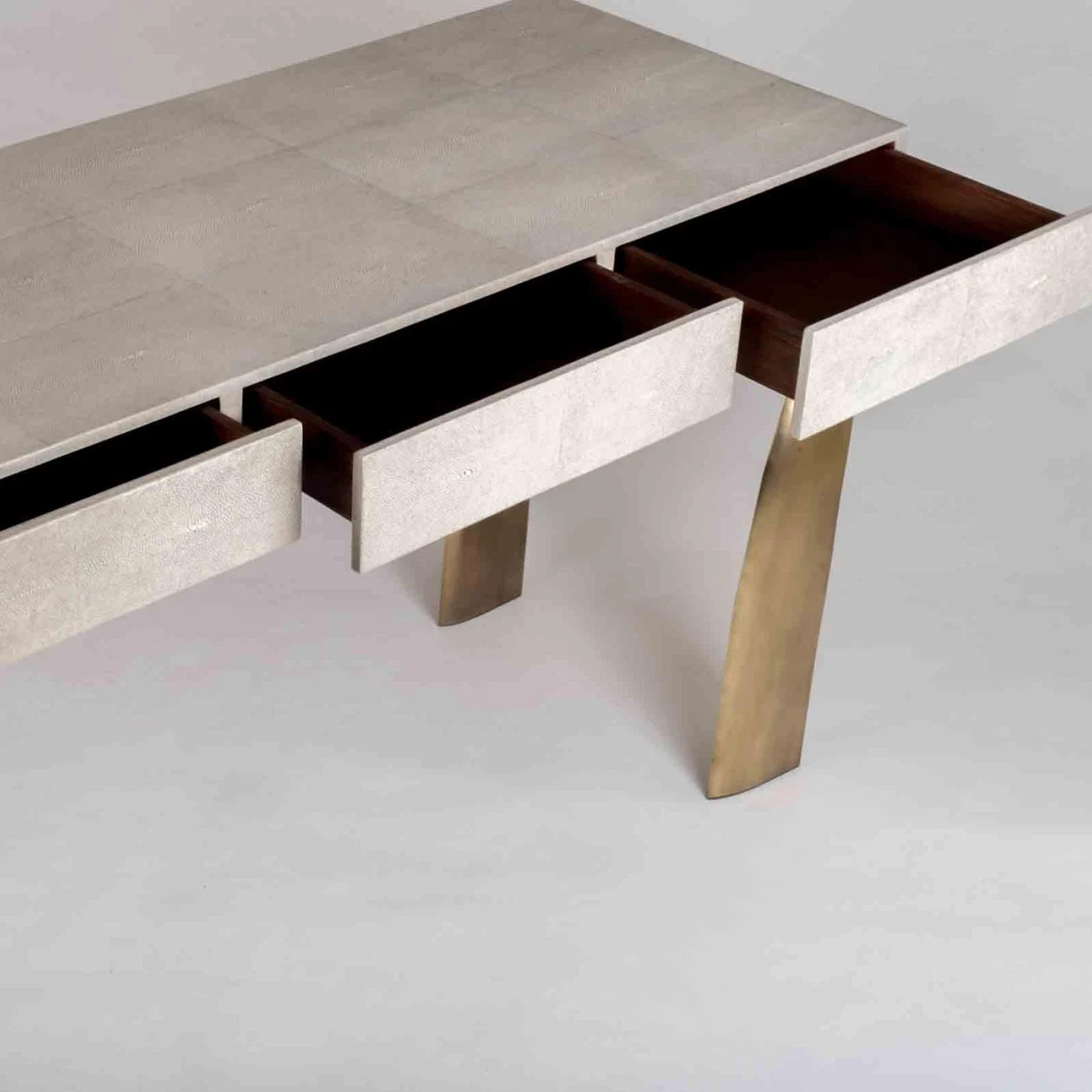 Galaxy Cream Shagreen Writing Desk With Bronze Patina Brass