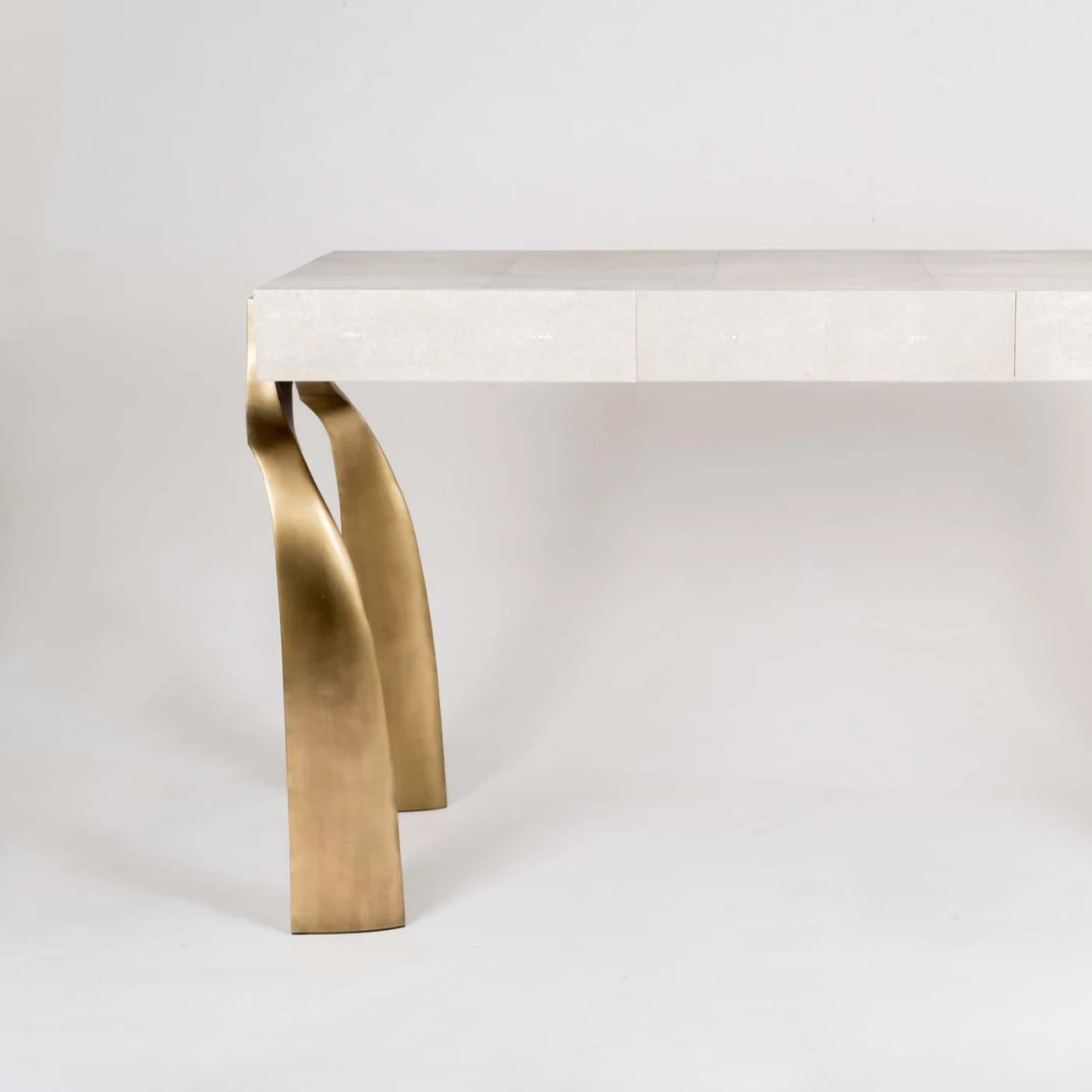 Galaxy Cream Shagreen Writing Desk With Bronze Patina Brass