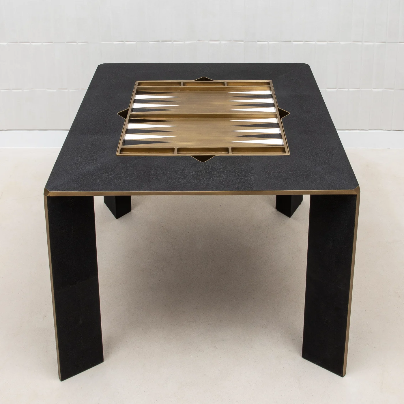 Game Table in Black Shagreen With Brass
