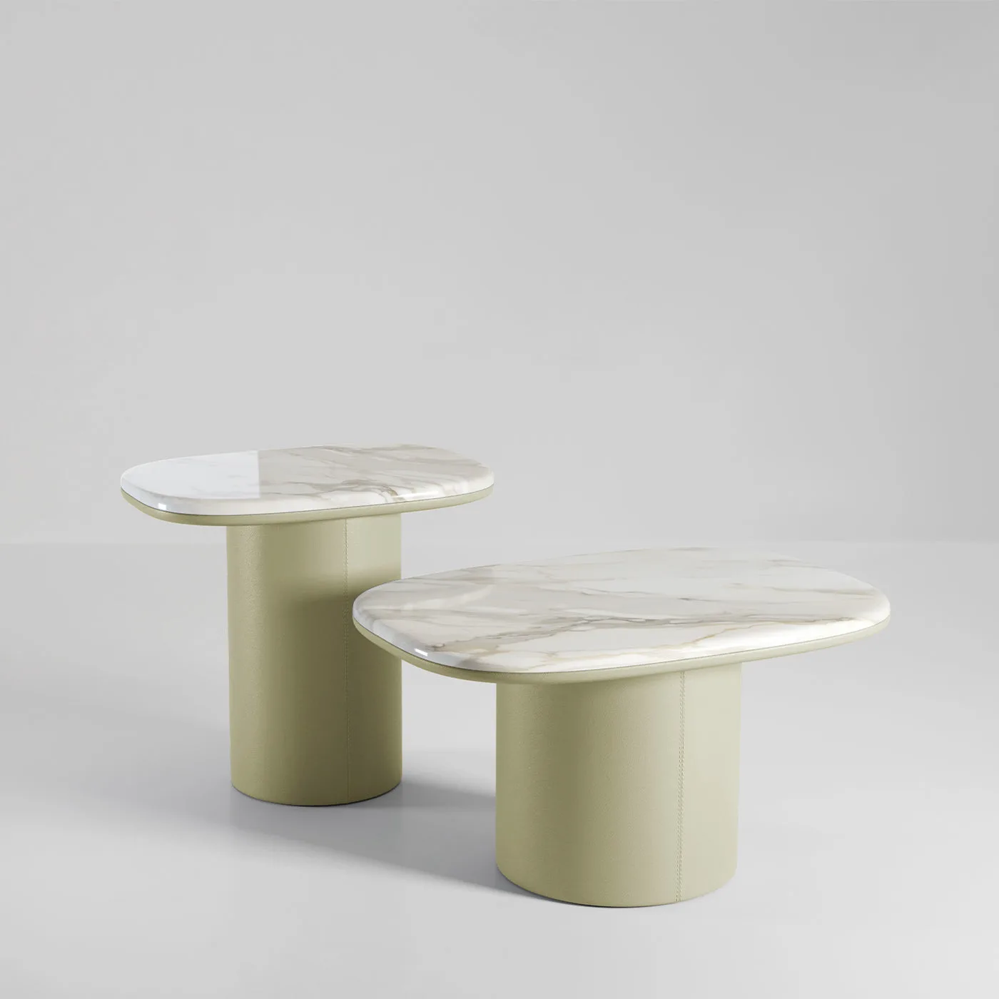 Gemini Soft Hex Leather And Calacatta Marble Coffee Table