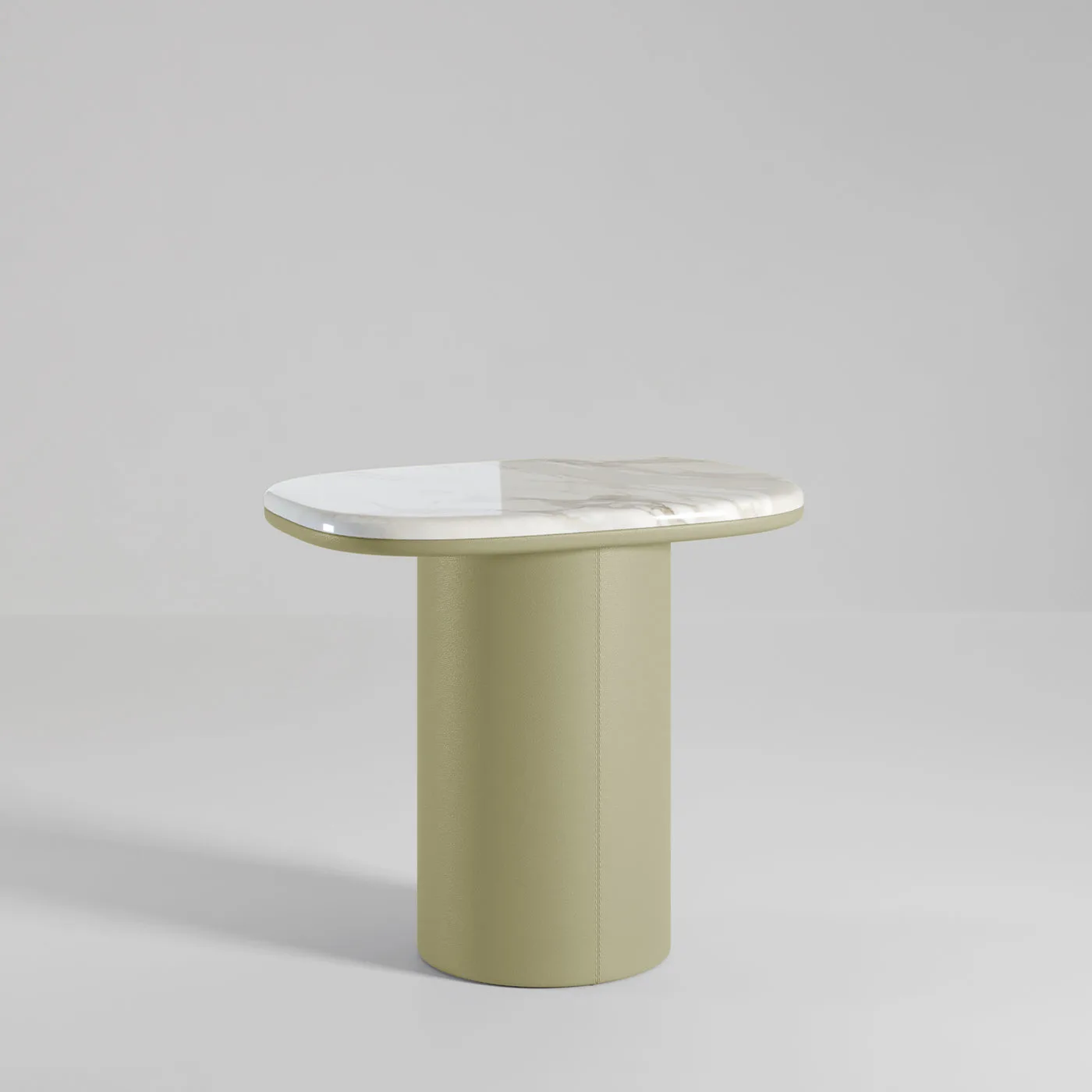 Gemini Soft Hex Leather And Calacatta Marble Side Table