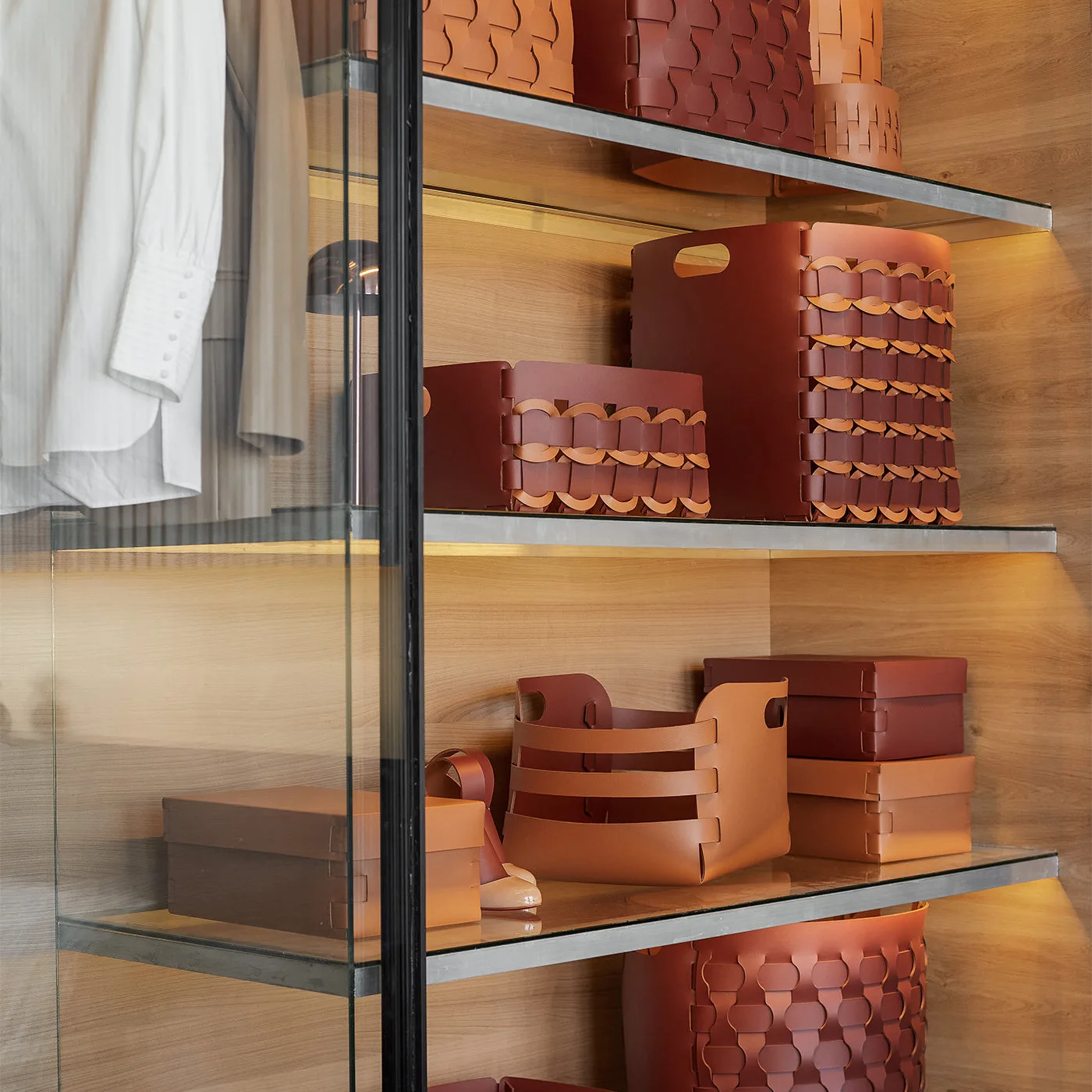 Geometria Bordeaux & Cognac Leather Basket