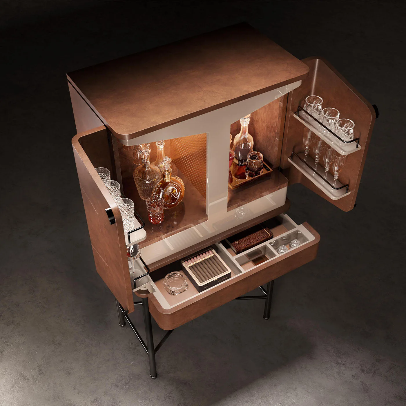 Ginepro Parchment Lacquer & Amboina Briar Drink Cabinet