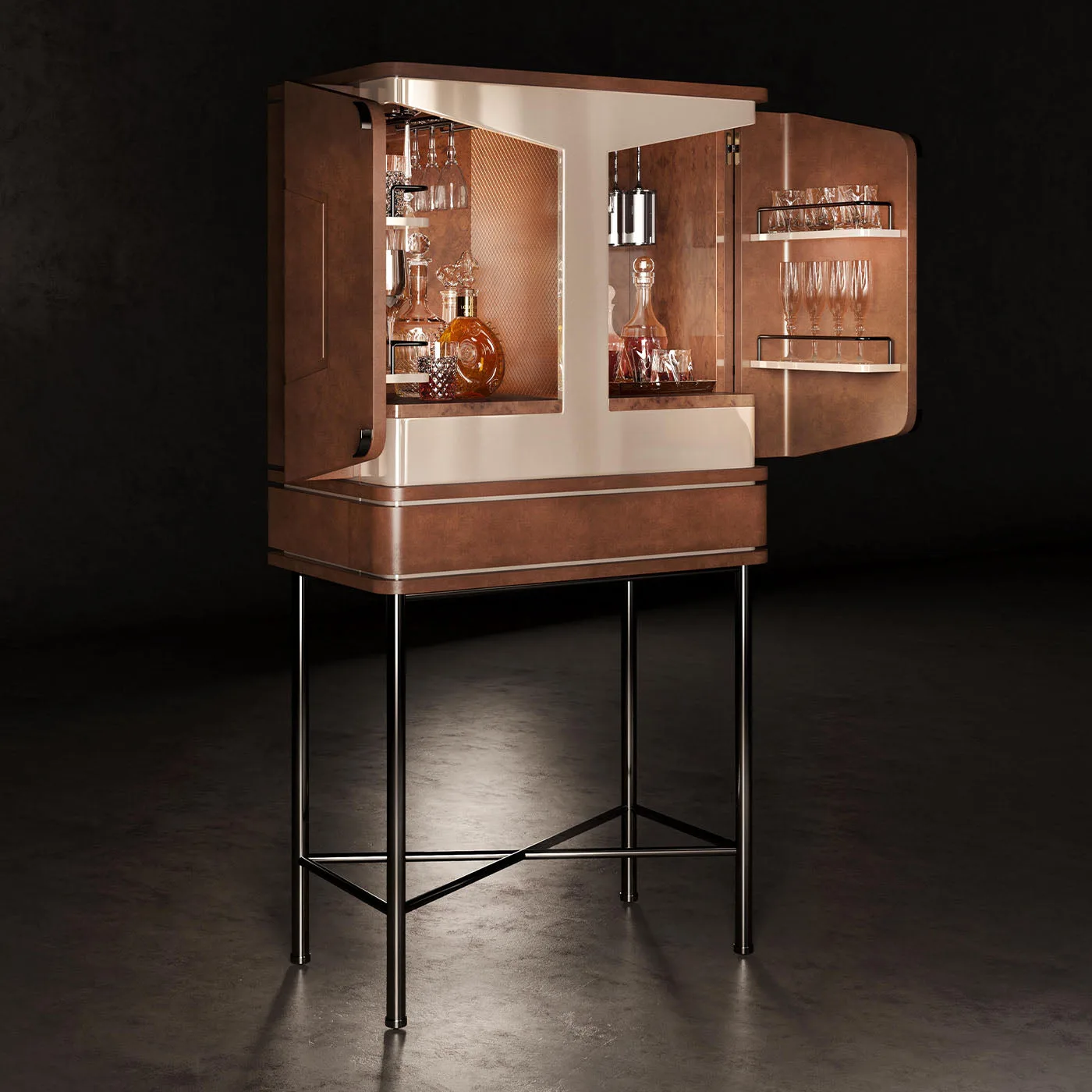 Ginepro Parchment Lacquer & Amboina Briar Drink Cabinet