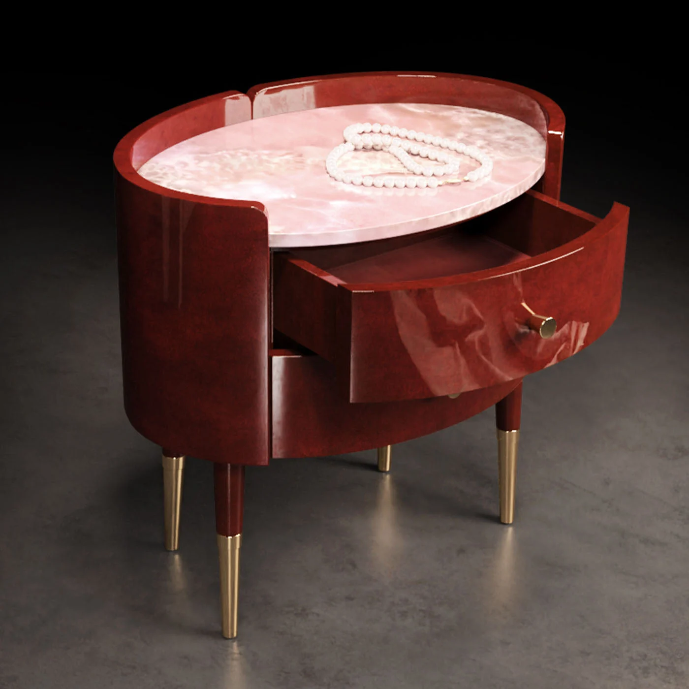 Ginestre Red Parchment & Pink Onyx Nightstand