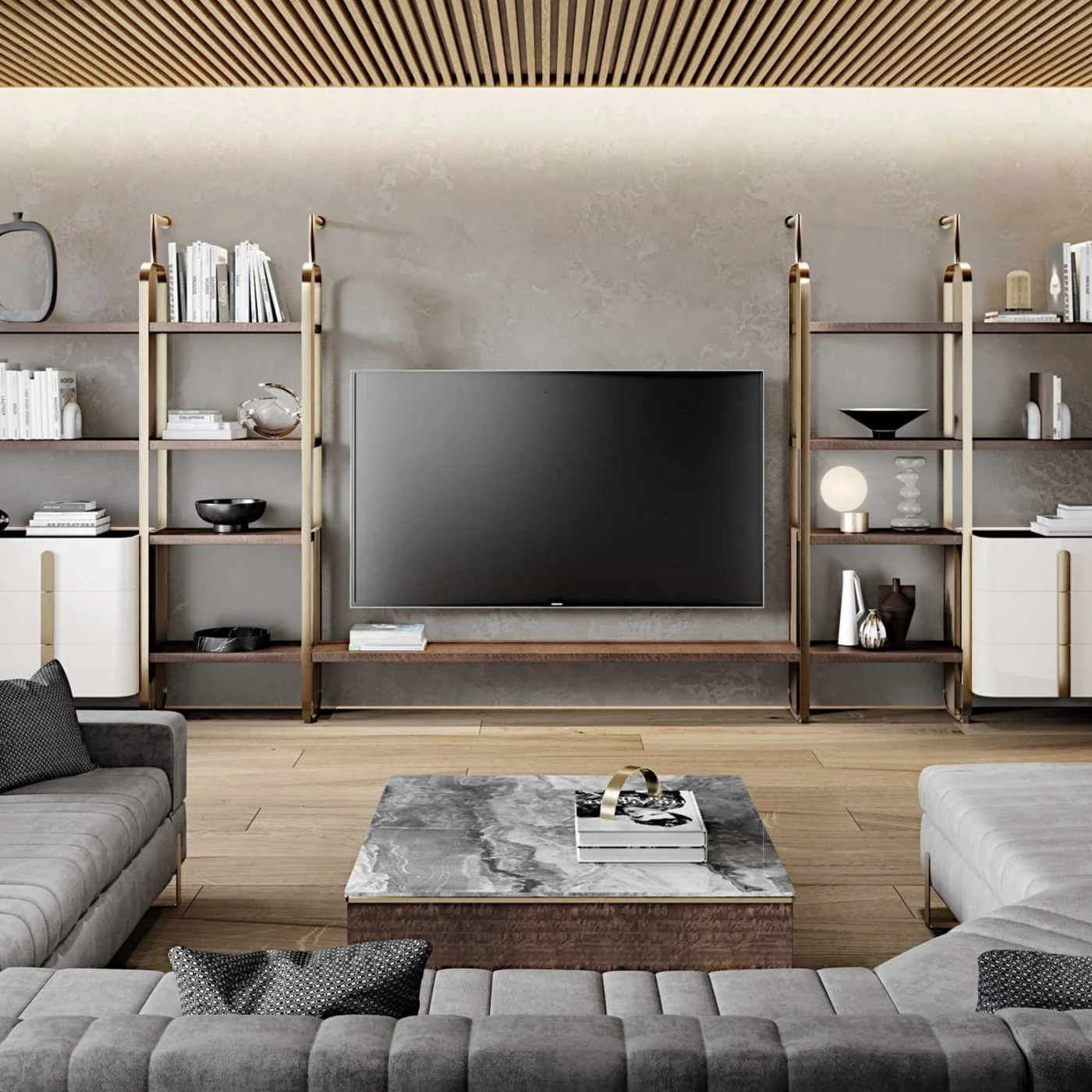 Grand Q Low Wooden and Marble Coffee Table