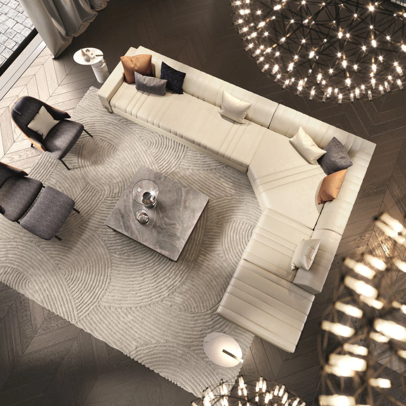 Grand Q Low Wooden and Marble Coffee Table