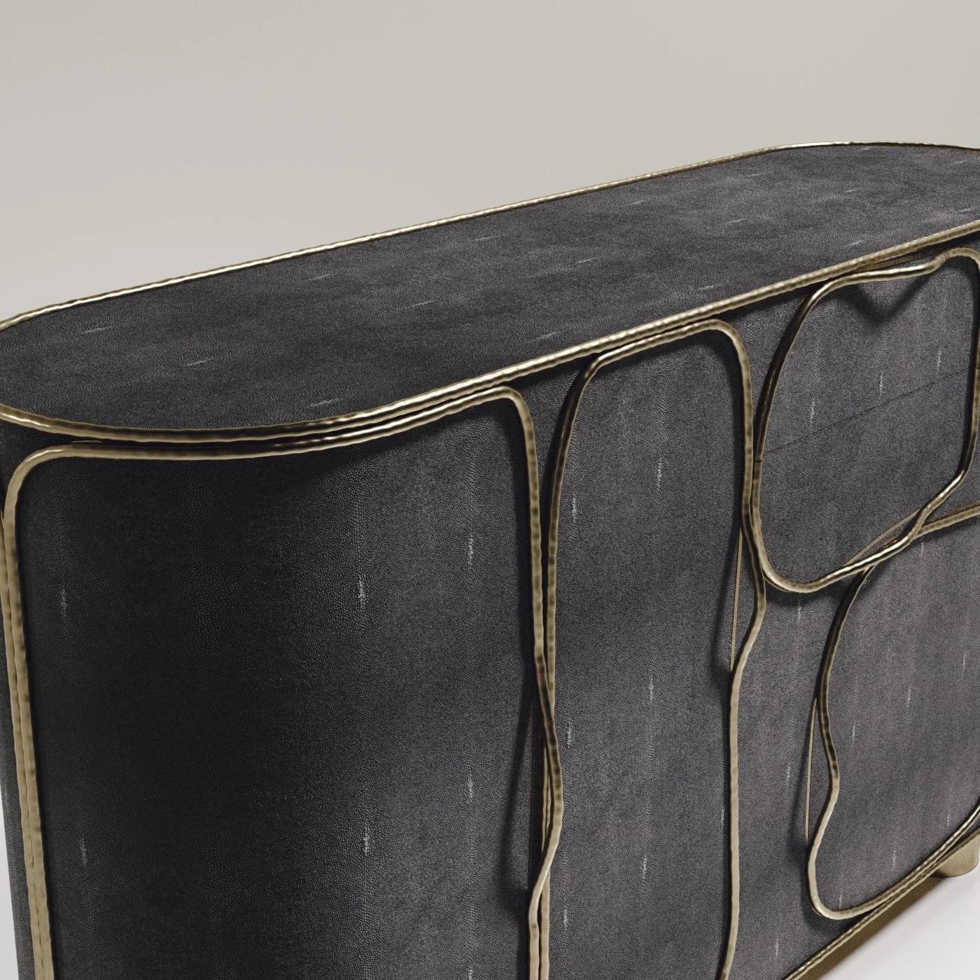 Grey Shagreen Buffet with Bronze Patina Brass