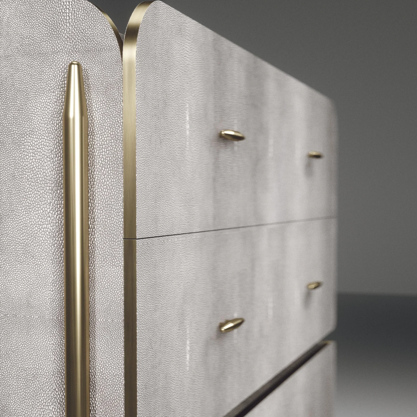 Grey Shagreen Chest of Drawers with Brass Accents
