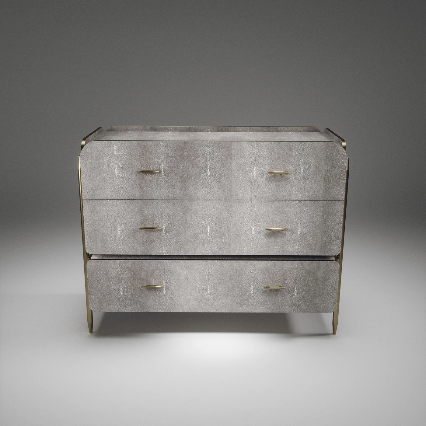 Grey Shagreen Chest of Drawers with Brass Accents