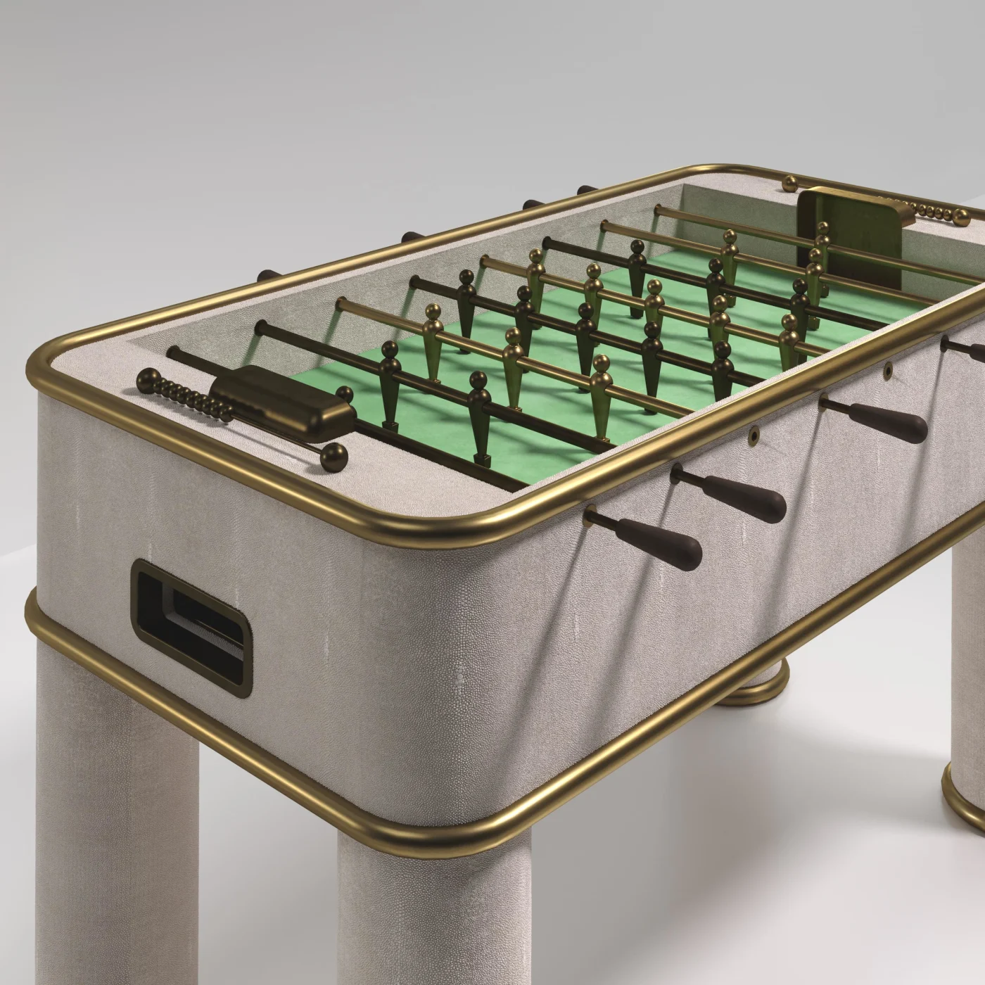 Grey Shagreen Foosball Table with Bronze-Patina Brass Accents