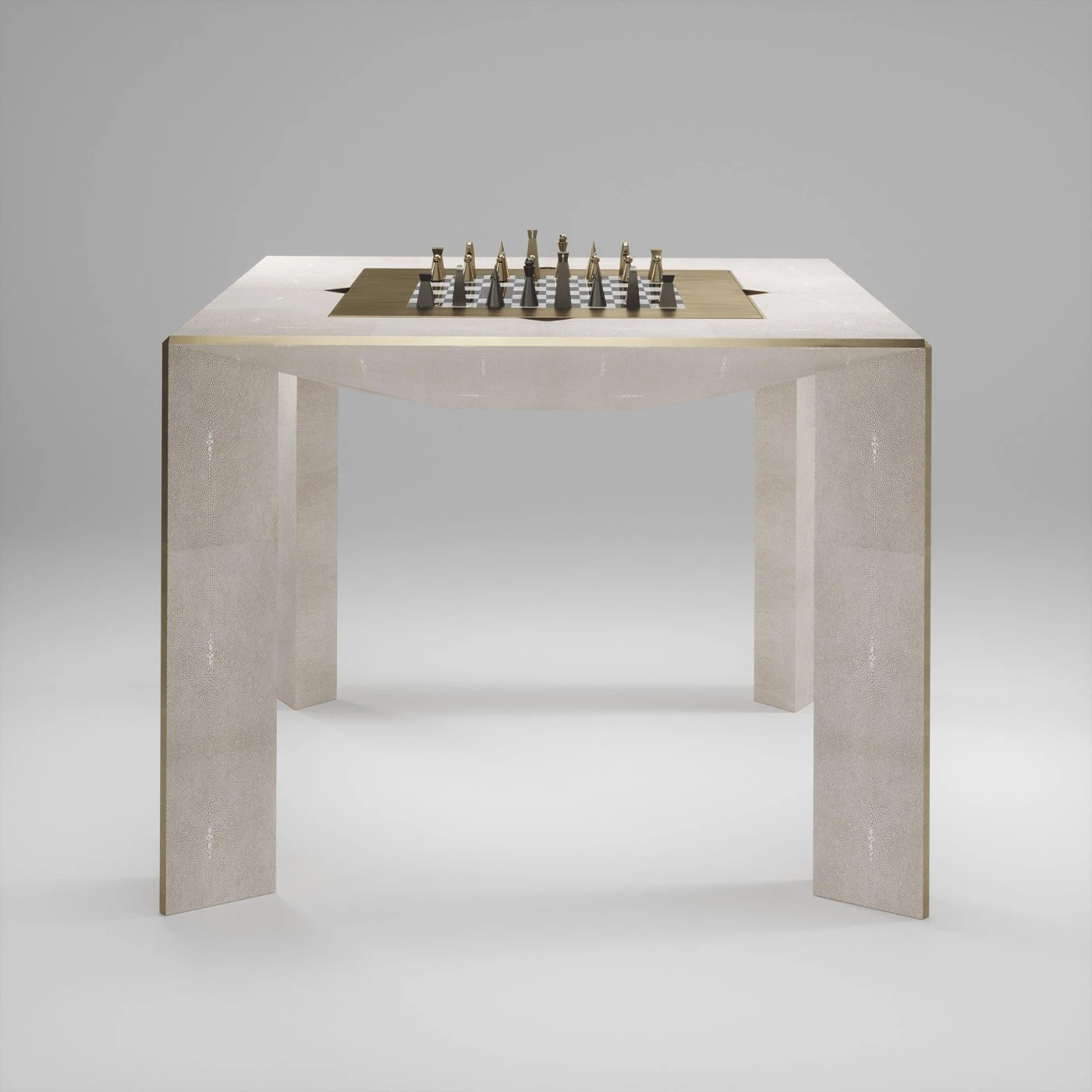 Grey Shagreen Game Table with Bronze Patina Brass Accents