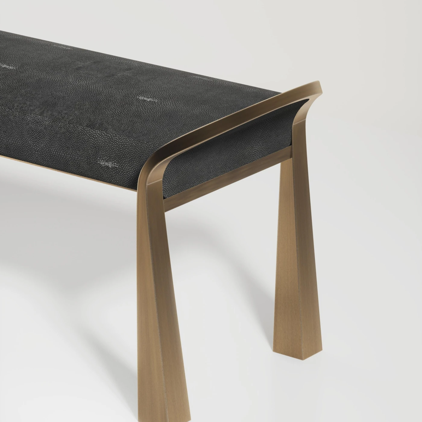 Grey Shagreen Inlaid Bench with Sculptural Bronze Patina Brass Legs