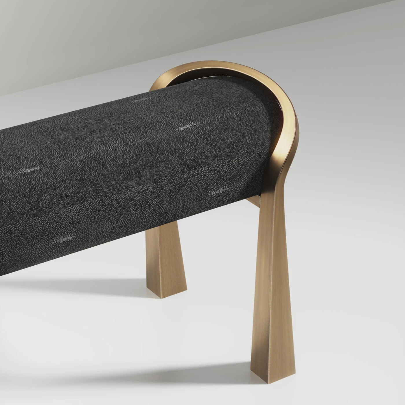 Grey Shagreen Inlaid Bench with Sculptural Bronze Patina Brass Legs