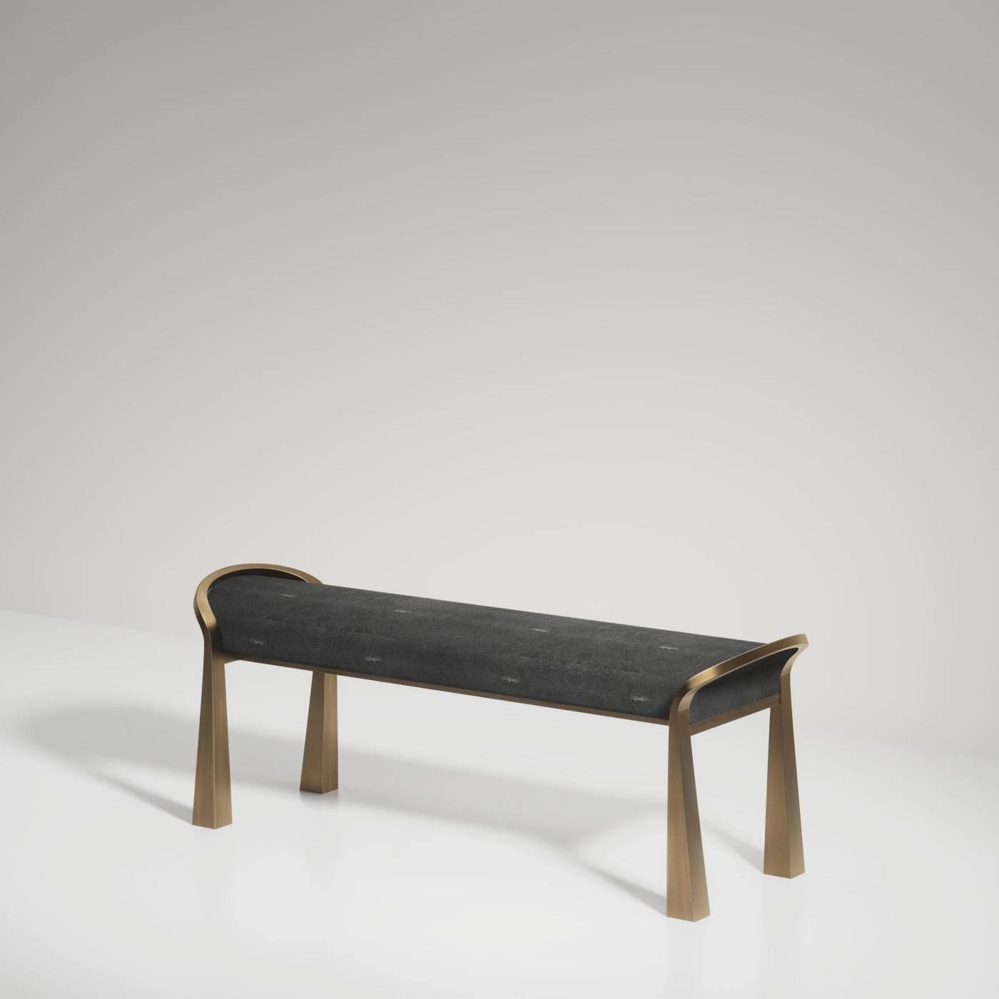 Grey Shagreen Inlaid Bench with Sculptural Bronze Patina Brass Legs