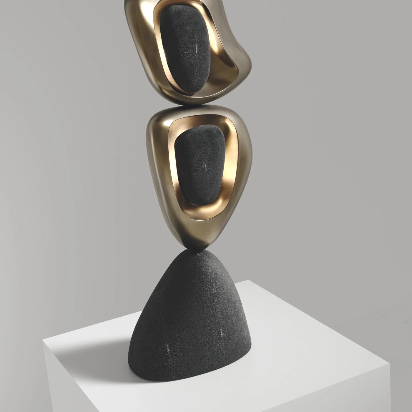 Grey Shagreen Table Lamp with Bronze Patina Brass Details