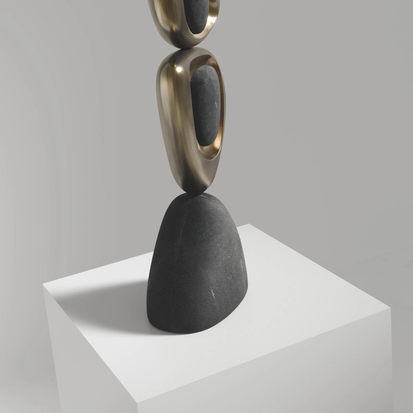 Grey Shagreen Table Lamp with Bronze Patina Brass Details