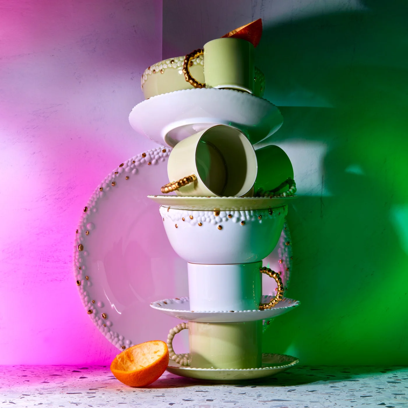 Haas Mojave Espresso Cup Saucer Set of 6 White Gold