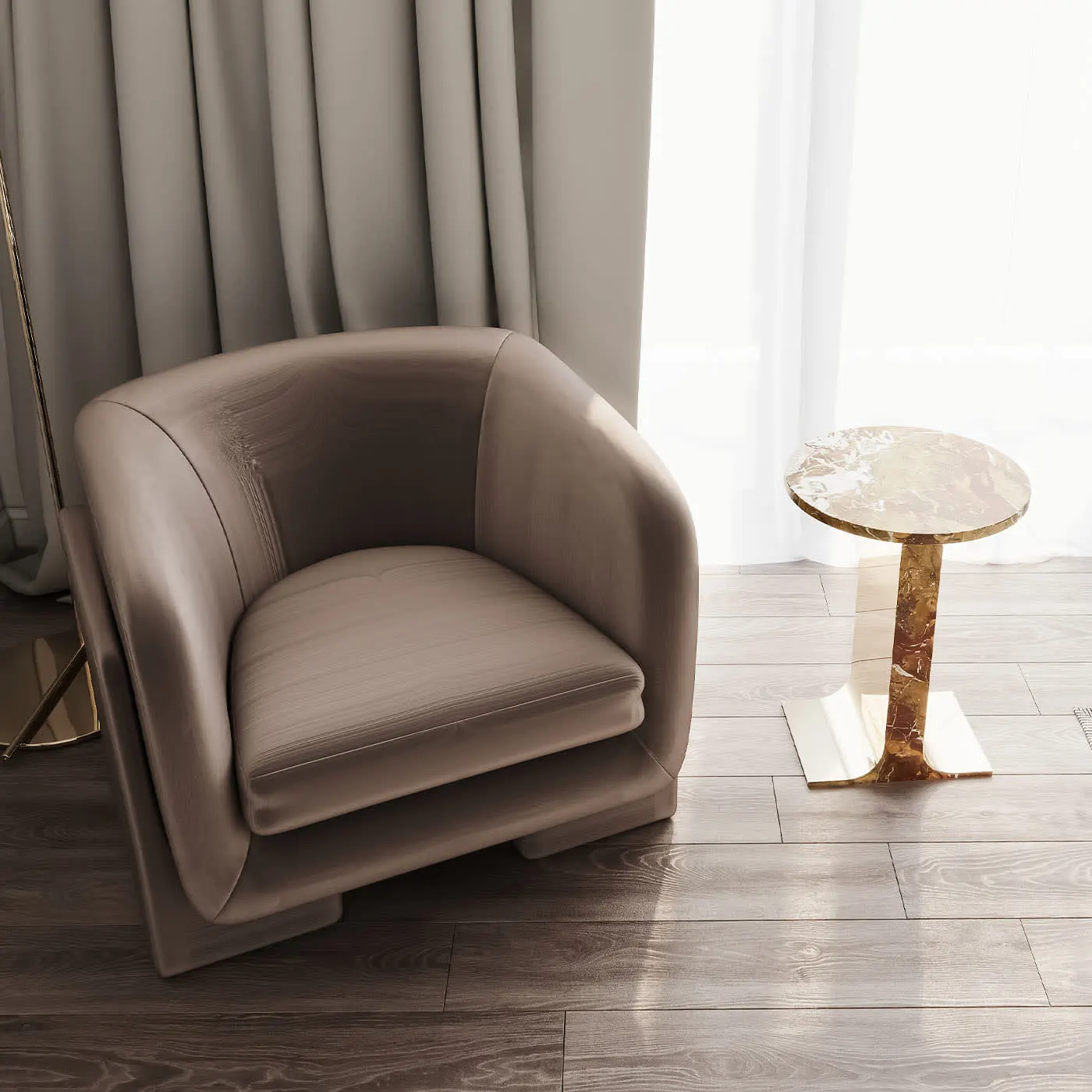 Hani Orange Marble With Gold Finish Metal Structure Side Table