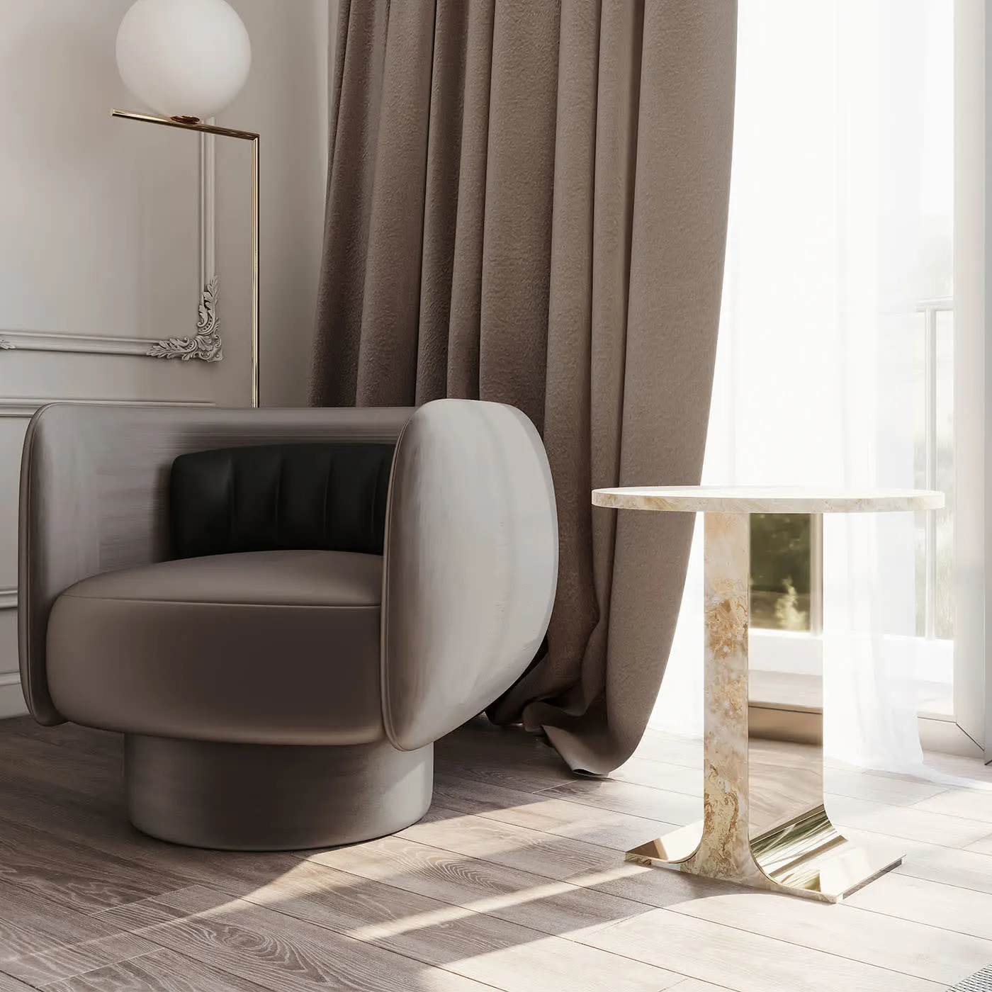 Hani White Marble With Gold Finish Metal Structure Side Table