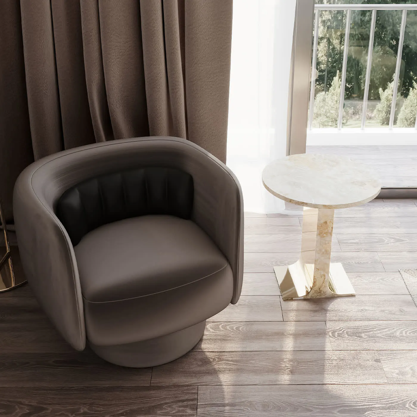 Hani White Marble With Gold Finish Metal Structure Side Table