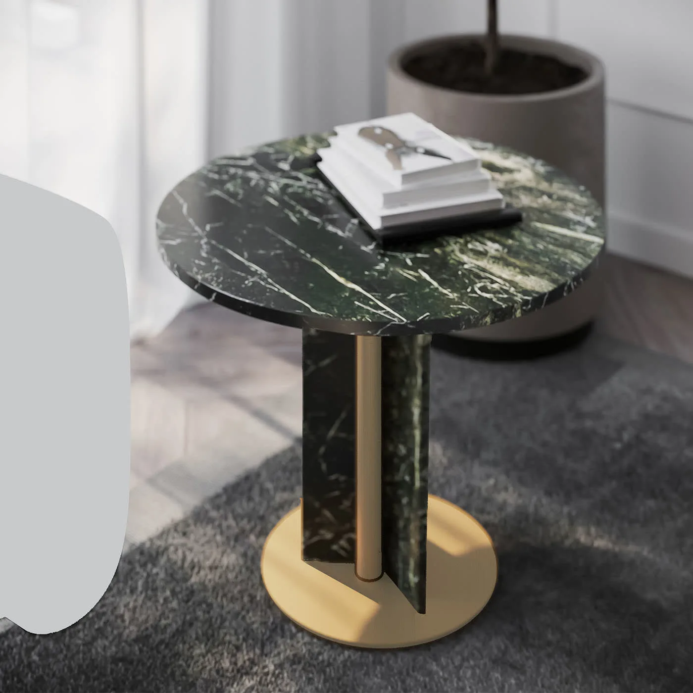 Haru Green Marble With Gold Finish Structure Table
