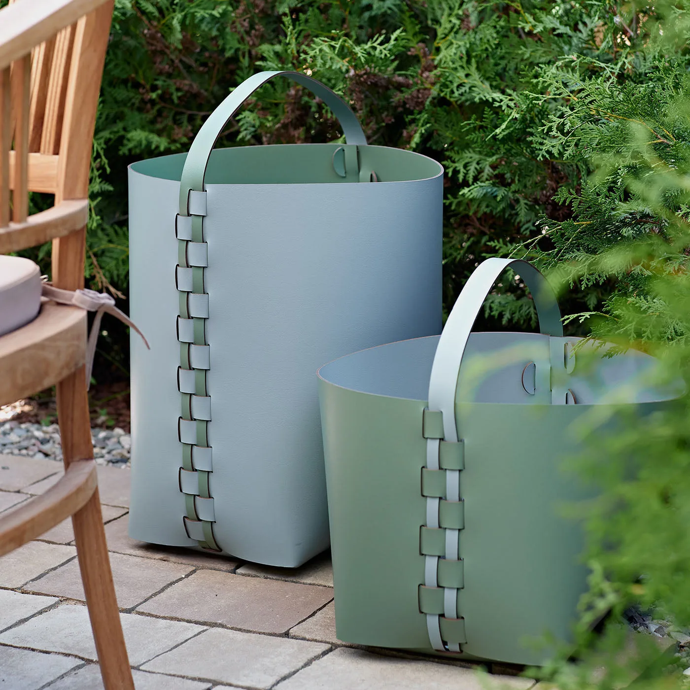 Helena Sky Blue and Eucalyptus Leather Basket