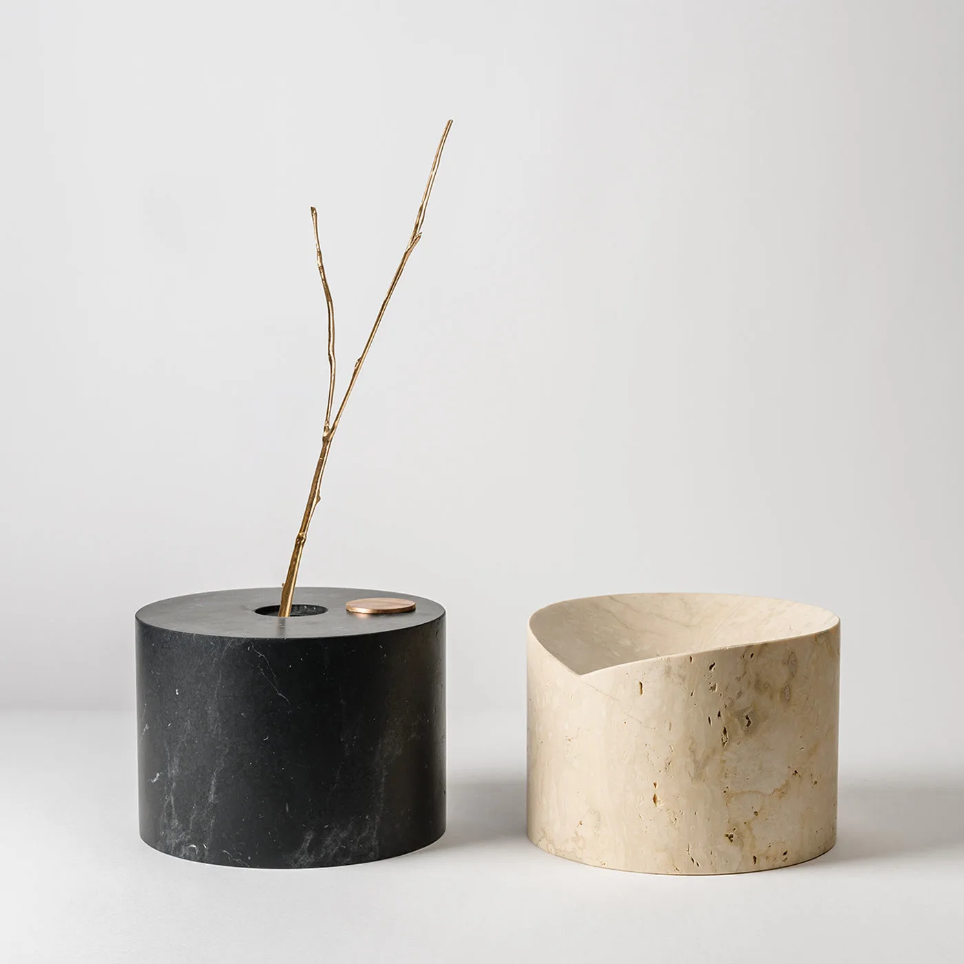 Here and Now Ostuni Travertine & Black Marquina Marble Vase